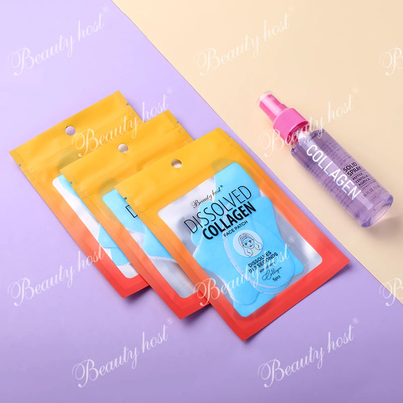 Beauty Host dissolved collagen face patch sachets and collagen solid spray