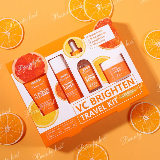 Set de viaje de 4 piezas con vitamina C: blanqueador y antimanchas
