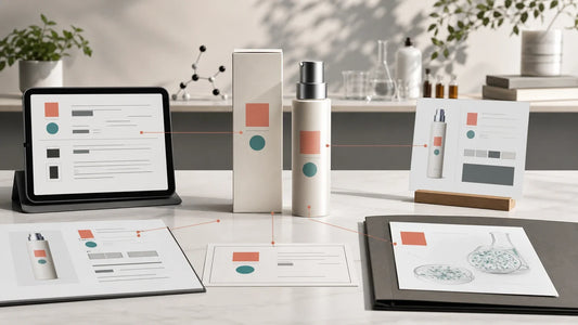 Skincare product claim aligned across packaging, product data, and evidence records
