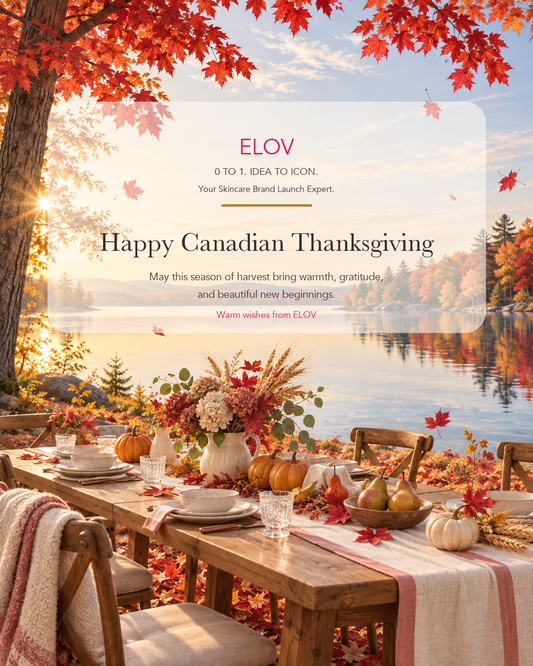 ELOV Canadian Thanksgiving greeting poster with a peaceful autumn maple landscape
